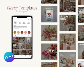 Florist Instagram Templates, Editable Flower Shop Social Media (Canva)