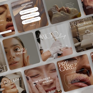 Skincare Clinic Instagram Templates, Esthetician Instagram Posts/Stories, Dermaplaning, Chemical Peel, Microneedling, Medspa Canva Templates