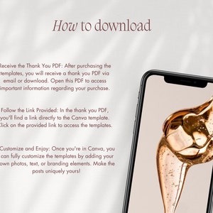 May include: How to download Canva templates.  Instructions on how to receive a thank you PDF with a link to access the Canva templates.  Customize the templates by adding photos, text, or branding elements.