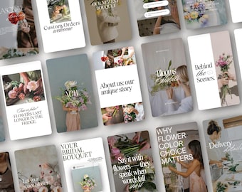 Plantillas de historias de Instagram para floristas, branding de floristería (Canva editable)