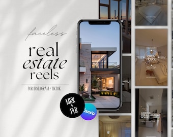 Reels de bienes raíces de lujo sin rostro para Instagram, marketing en redes sociales para agentes inmobiliarios, derechos de reventa PLR y MRR, plantilla Canva para Instagram, DFY