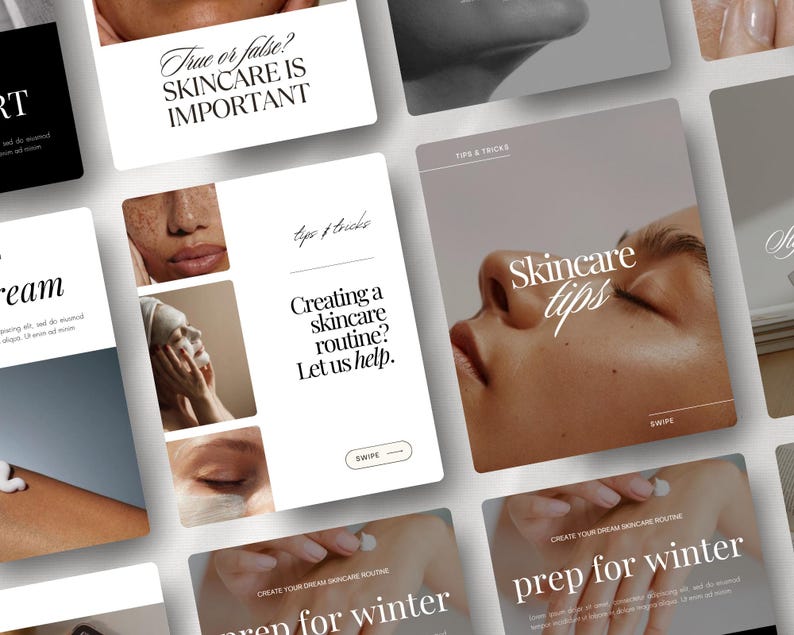 Skincare Instagram Templates, Esthetician Social Media Post, Elegant Dermatology Canva Templates, Editable Skincare Posts for Estheticians