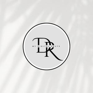 May include: A white circle with a black outline contains the text "MY DIGITAL ROUTE" and a stylized black "DR" logo.