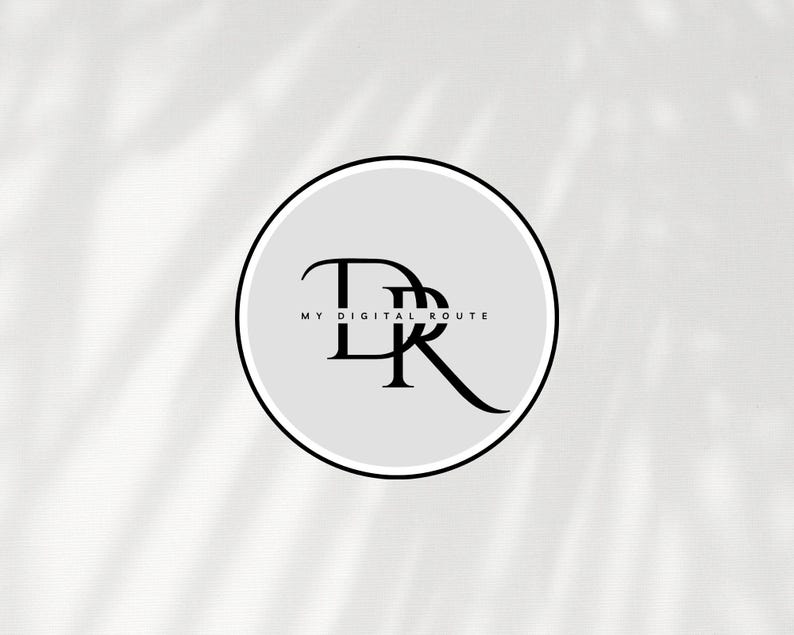 May include: A white circle with a black outline contains the text "MY DIGITAL ROUTE" and a stylized black "DR" logo.