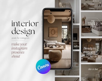 Interior Design Instagram Post Templates, Canva Editable (15 Customizable)