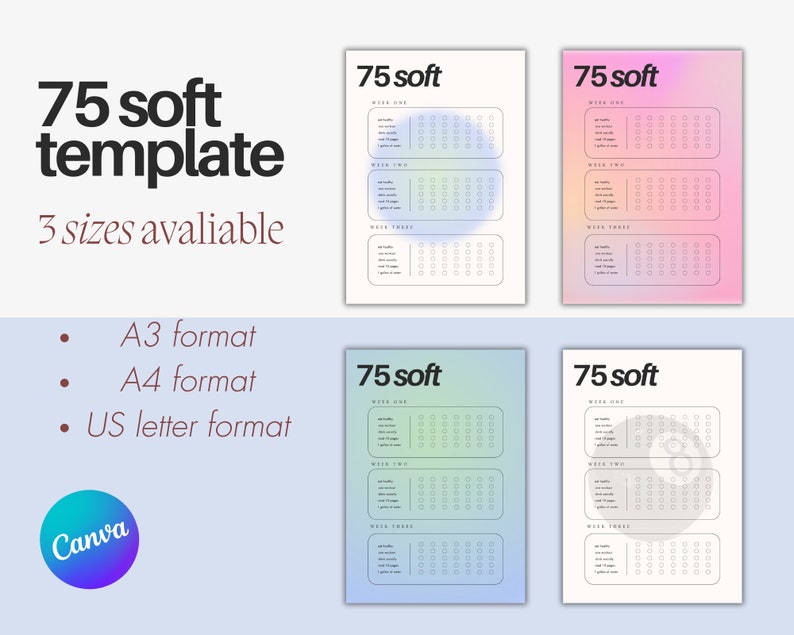 EDITABLE 75 Soft Tracker Template, Canva Workout Template, Lifestyle EDITABLE 75 Soft Tracker Template, Canva Workout Template, Lifestyle