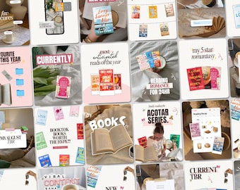Bookstagram Canva-mallpaket Bokälskare Instagram-inlägg Viralt Mysigt Estetiskt Läsning på Sociala Medier Recensionsinlägg Romantiskt Författarinnehållskit