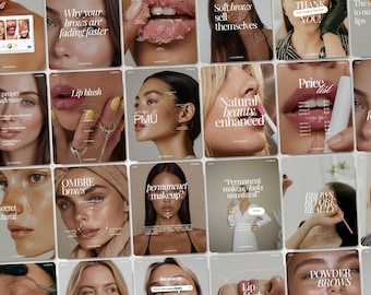 PMU Instagram Templates for Permanent Makeup Artists Microneedling Eye Brows Lip Blush Social Media Marketing Canva Post Bundle