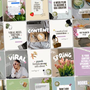 Plantillas de publicaciones estéticas de Instagram Coach, iOS, influencer principal, UGC, primavera, pastel, creador de contenido para redes sociales, álbum de recortes, paquete Canva editable
