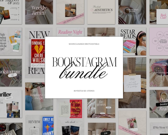 Bookstagram Instagram Bundle Canva Posts & Stories for Book Lovers Reading Review Templates for Author and Book Blogger Bookish Content Kit