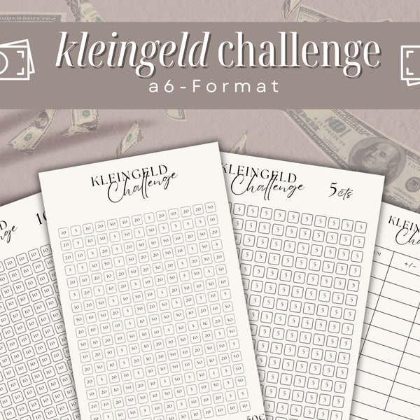 Kleingeld-Challenge, Small change Savings Challenges Mediterranean, 5+10+20+50 cent challenges, 4 variants, Budget Planner Savings Challenge