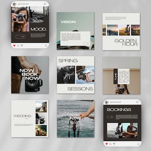Photography Instagram Post Template, Modern Photographer Canva Social Media Templates, IG Aesthetic Branding, Neutral Photography Business
