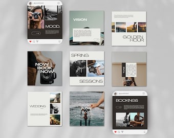 Photography Instagram Post Template, Modern Photographer Canva Social Media Templates, IG Aesthetic Branding, Neutral Photography Business