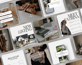 Luxury Real Estate Instagram Template | Realtor Social Media Bundle | Canva Post Templates | Minimal Aesthetic | Real Estate Social Media