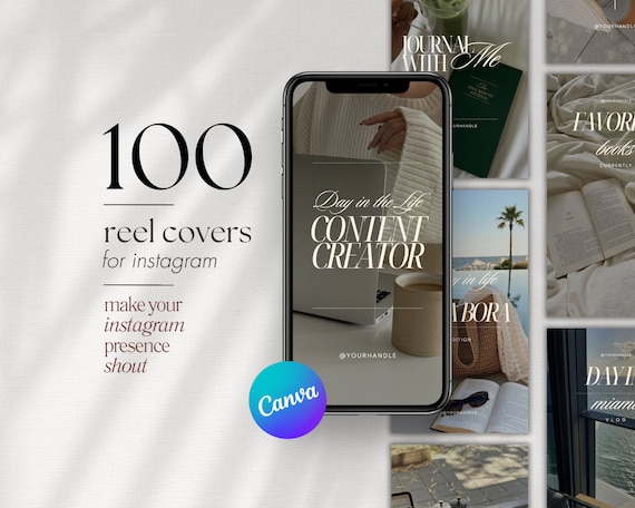 100 Instagram Reel Covers, Content Creator Templates (Canva)