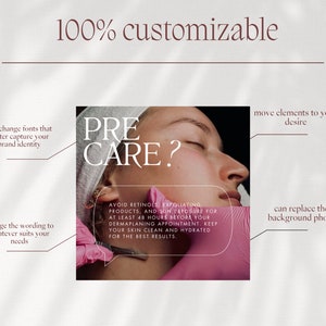 Plantillas para publicaciones de Instagram sobre dermaplaning, redes sociales de clínicas de cuidado de la piel (Canva) imagen 4