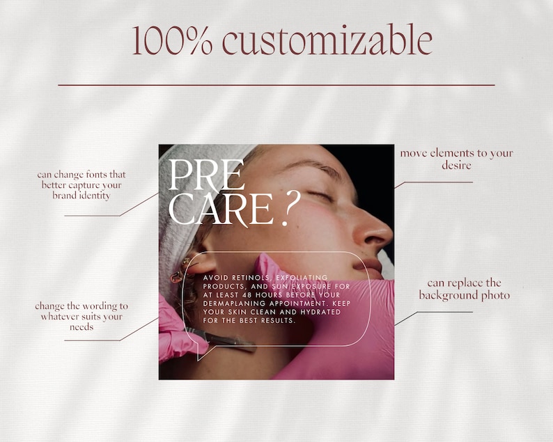 Plantillas para publicaciones de Instagram sobre dermaplaning, redes sociales de clínicas de cuidado de la piel (Canva) imagen 4