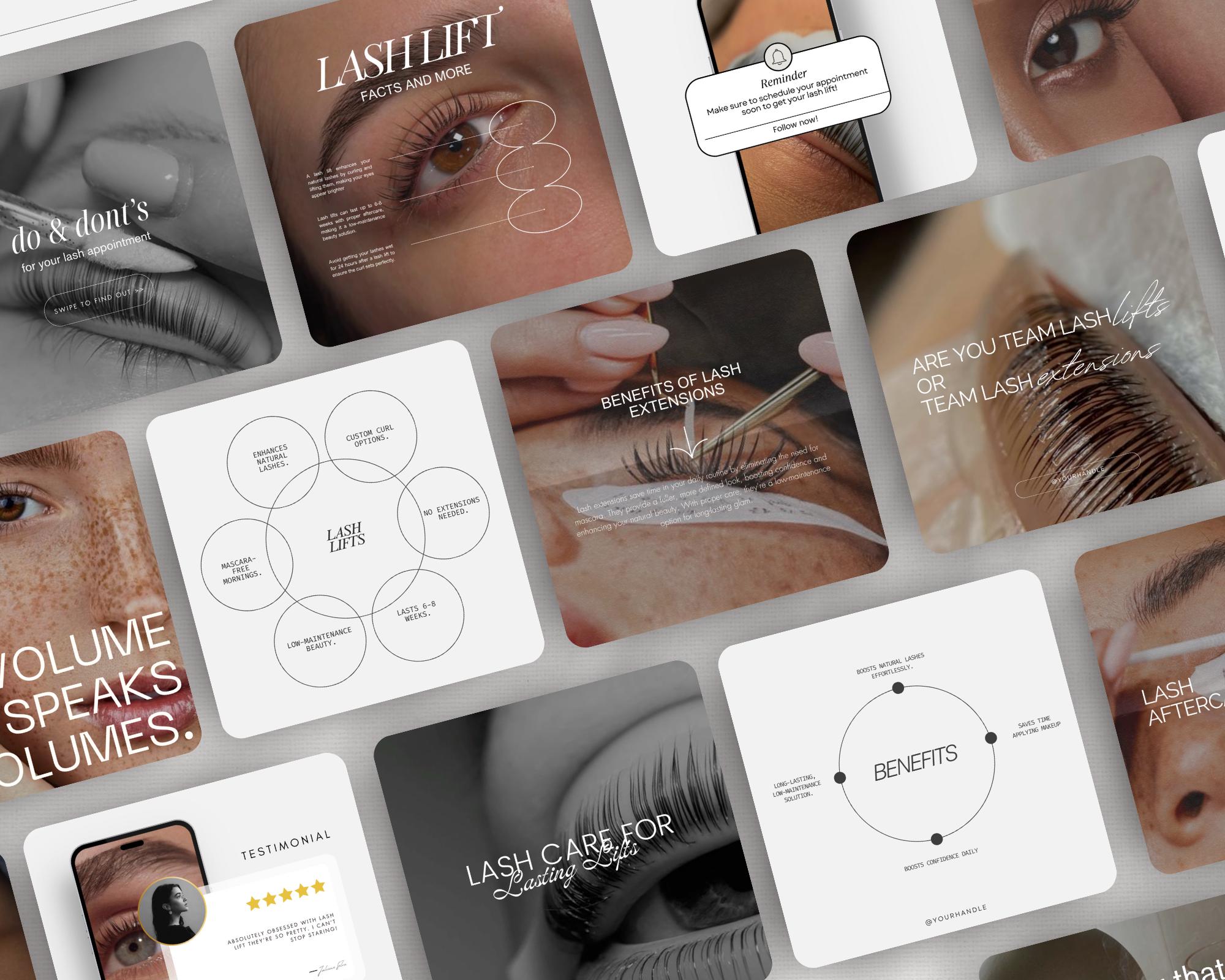 Lash Lift Instagram Post Templates, Eyelash Lift Social Media Posts ...