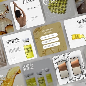 Lemon Bottle Instagram Templates Canva Posts, Fat Dissolving Instagram Posts, Weight Loss Templates, Lemon Bottle Social Media, Branding