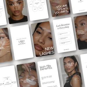 100種類のラッシュテックInstagramストーリーズテンプレート、ラッシュエクステンションソーシャルメディアリールカバー、ラッシュテンプレート、ラッシュテック、編集可能なニュートラルCanva投稿