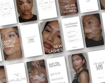 100 Lash Tech Instagram Stories Templates, Lash Extension Social Media Reel Covers, Lash Templates, Lash Tech, Editable Neutral Canva Posts