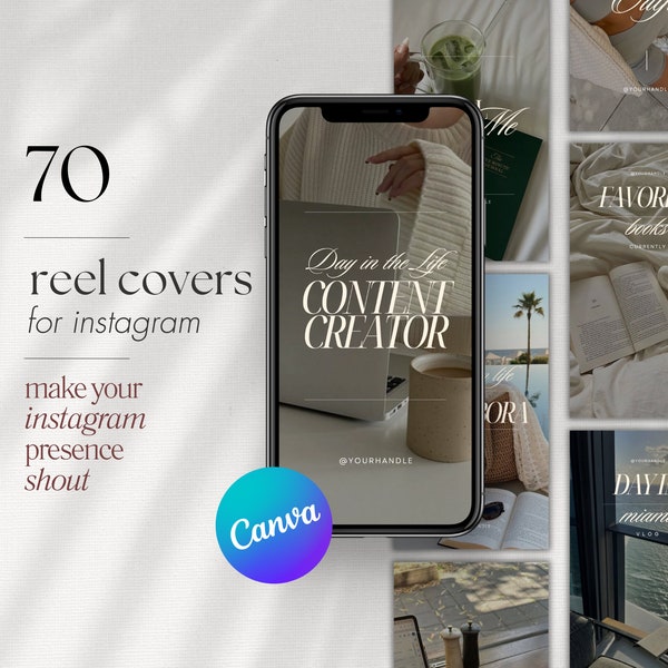 70 Instagram Reel Cover-sjablonen, Content Creator Reel Cover bewerkbaar in Canva, Reel Template Cover voor UGC, esthetische Instagram Reel Cover