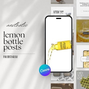 Lemon Bottle Instagram Templates Canva Posts, Fat Dissolving Instagram Posts, Weight Loss Templates, Lemon Bottle Social Media, Branding