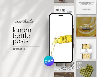 Lemon Bottle Instagram Templates Canva Posts, Fat Dissolving Instagram Posts, Weight Loss Templates, Lemon Bottle Social Media, Branding