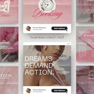 Business Coach Instagram Post Templates, Pink Aesthetic, Social Media Marketing Agency & Social Media Manager Branding, Mindset Coach, Luxe