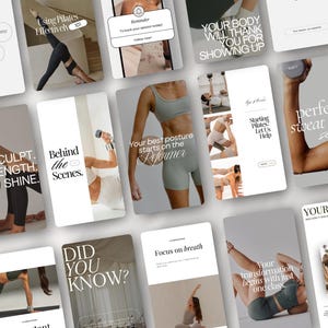100+ Pilates Instagram Stories Templates, Pilates Coach Social Media Reel Covers, Fitness Templates, Instagram Influencer, Wellness Canva