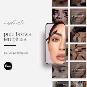 Microblading PMU Brows Instagram Template, Permanent Makeup Artist Posts, PMU Brows Templates,  Microshading, PMU Social Media Canva Post