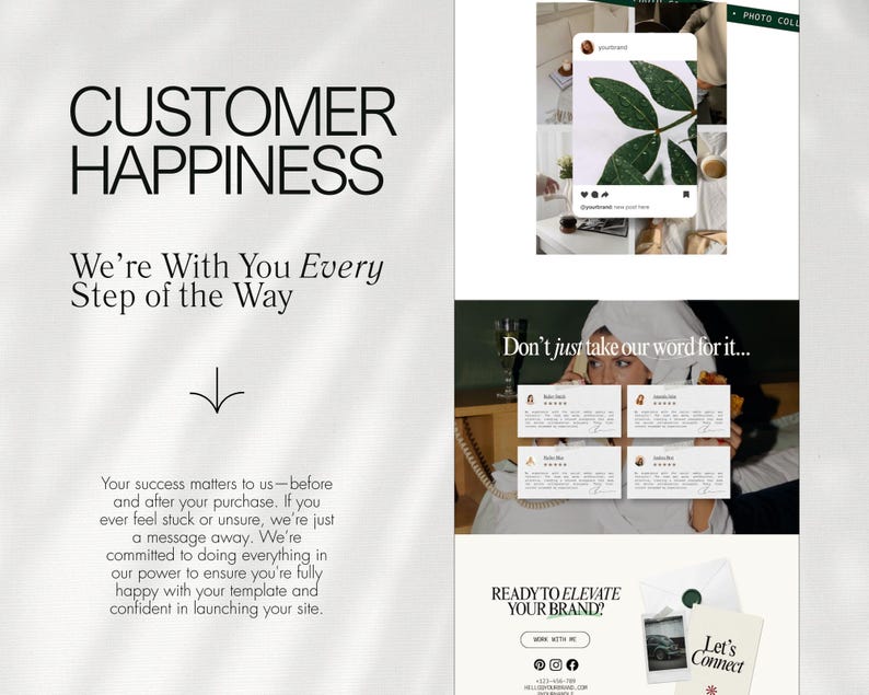 Plantilla de sitio web de lujo para Canva, color verde oscuro, gestor de redes sociales, creador de contenido UGC, página de destino para programa de coaching empresarial imagen 5