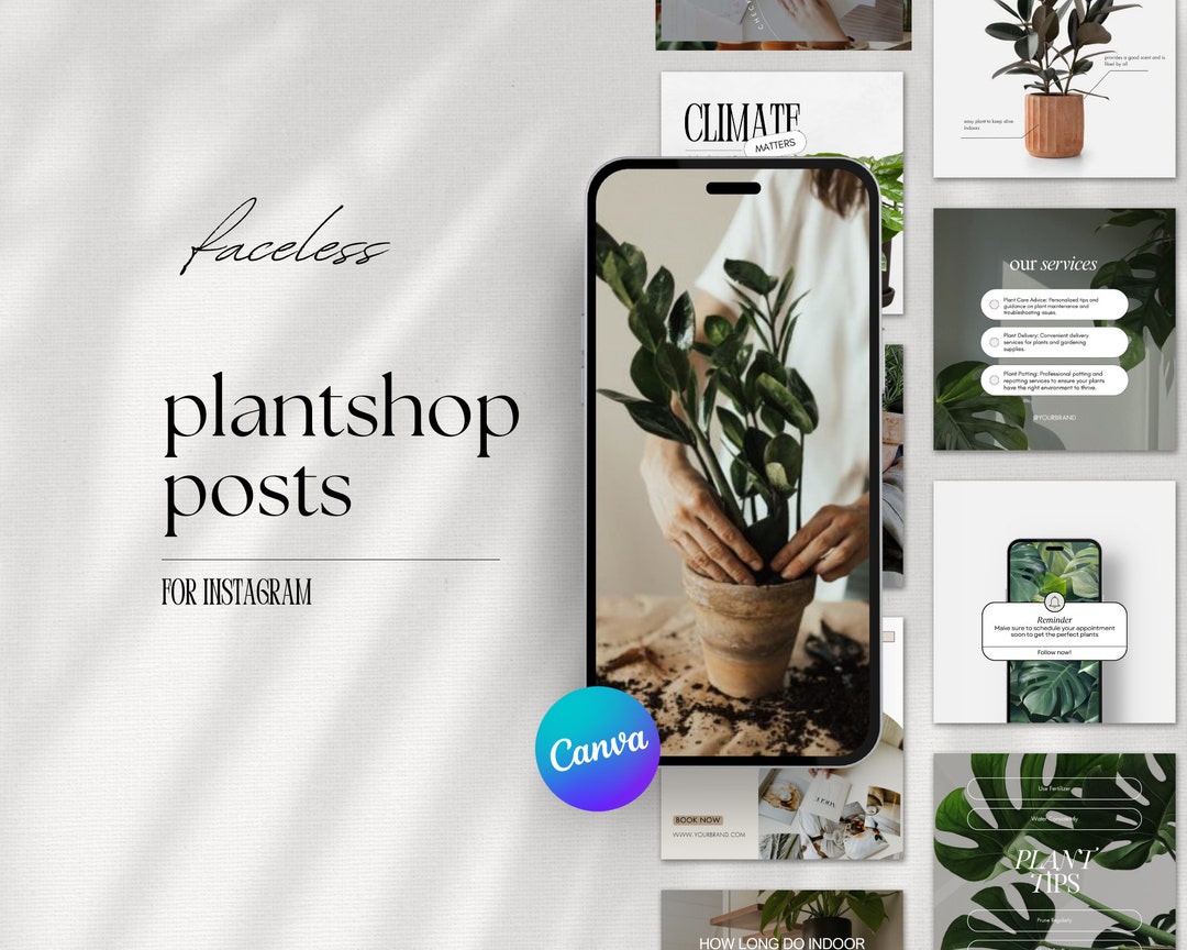 Plant Shop Instagram Post Templates, Editable Canva Branding (40 Posts ...