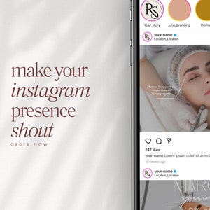 May include: A screenshot of an Instagram post promoting a beauty salon. The post features a photo of a woman receiving a facial treatment. The caption reads "Reduces the appearance of acne scars and hyperpigmentation." The post also includes a call to action to "Order Now".
