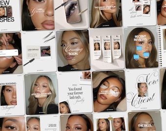 Viral Lash Tech Instagram Templates for Beauty Business & Lash Artist Social Media Post Luxury Scrapbook Lash Extension Canva Bundle