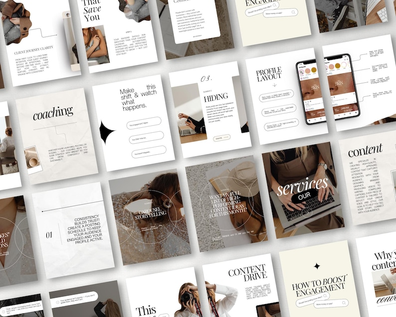 A modern collection of bold and aesthetic Instagram carousel templates designed for social media managers and marketers. Featuring clean layouts, layered typography, and trendy neutral tones. Templates are shown in both 1080x1080px and 1080x1350px sizes, displayed in a mockup with a carousel swipe effect. Perfect for sharing TikTok marketing tips, social media strategies, and educational content in a professional, scroll-worthy format.