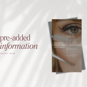 May include: A close-up of a woman's eye with lash extensions. The image includes text that reads "Cleaning your lash extension?" and a list of tips for cleaning lash extensions.