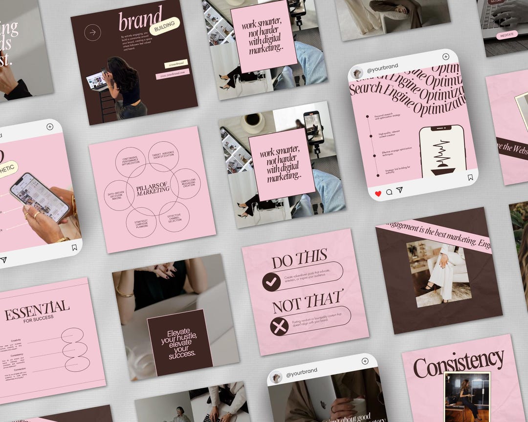 Digital Marketing Agency Templates Canva Posts, Pink and Brown Social ...