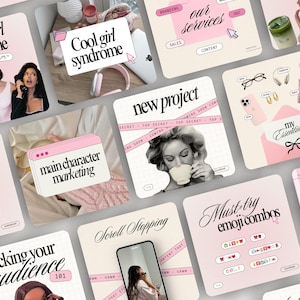 Girly Instagram Post Templates, That Girl Social Media Templates for Influencers Coaches, Pink Aesthetic Scrapbooking Post, Coach Canva Post