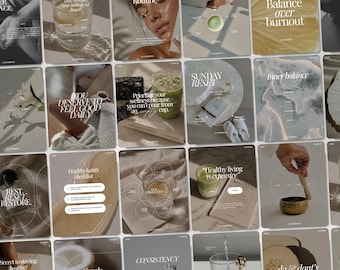 Wellness Instagram Post Templates for Health & Holistic Coaches, Minimalist Aesthetic Canva Social Media Pack Nutrition Bundle