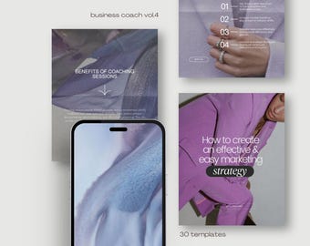 Business Coach Instagram Post Templates, Purple Aesthetic, Social Media Marketing Agency & Social Media Manager Branding, Mindset Coach