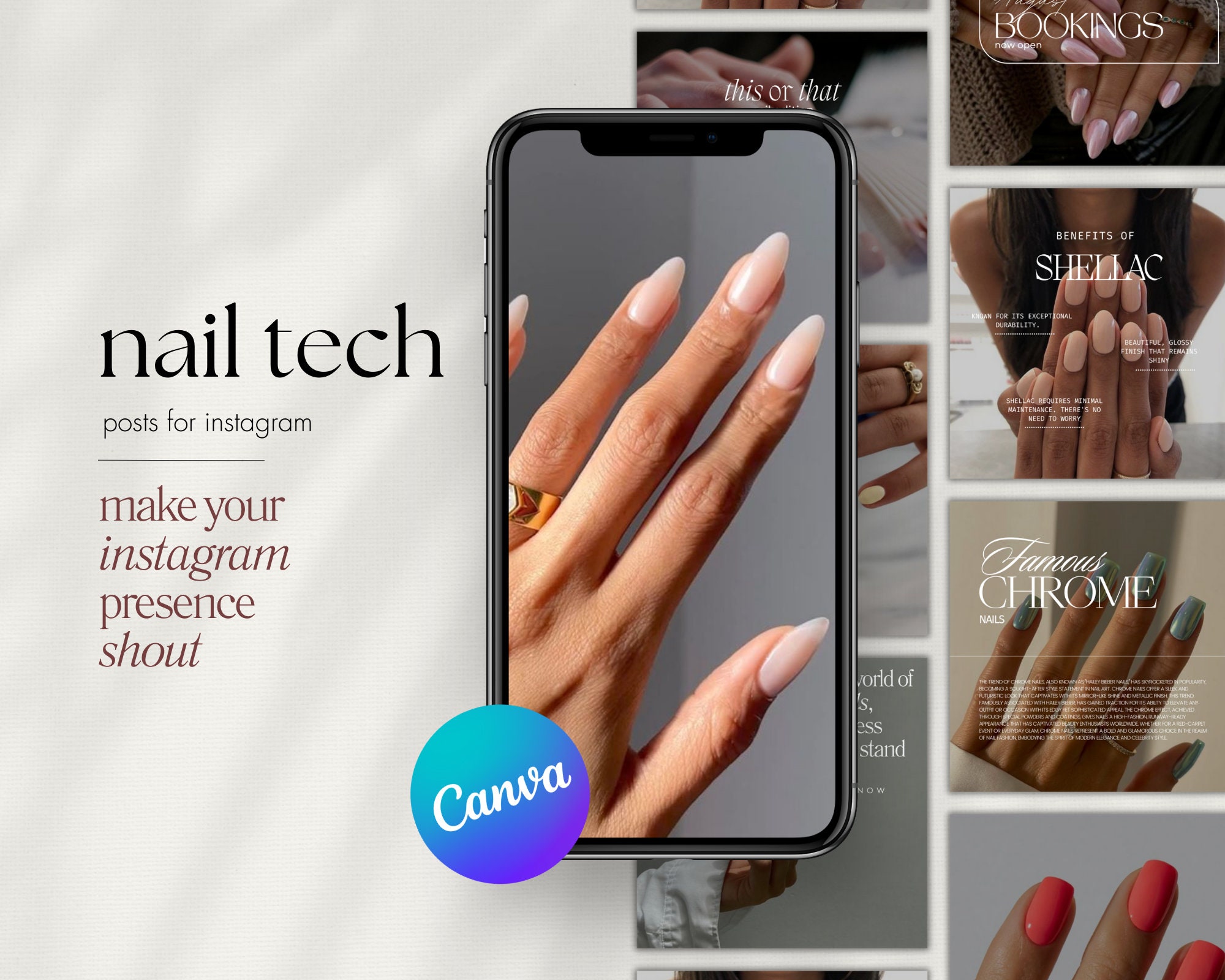Nail Tech Social Media Templates for Instagram, Nail Artist Instagram Post, Manicure Beauty