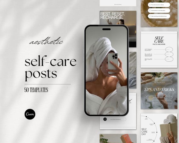 Self Care Instagram Post Templates, Self-love Content Post, Mental Health Templates, Wellness Coach Social Media, Editable Canva
