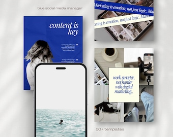 Digital Marketing Agency Templates Canva Posts, Blue Social Media Manager Post, Bold Instagram Templates, Marketing & Digital Agency Post