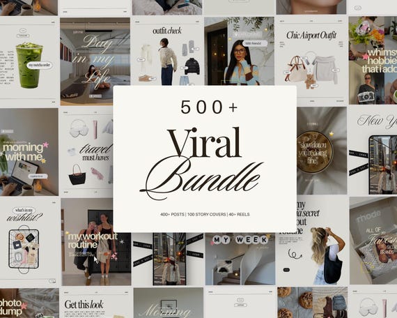 500+ Viral Instagram Template Bundle for Content Creators & Influencers UGC Social Media Trendy Pinterest Whimsy Canva Posts Stories Reels