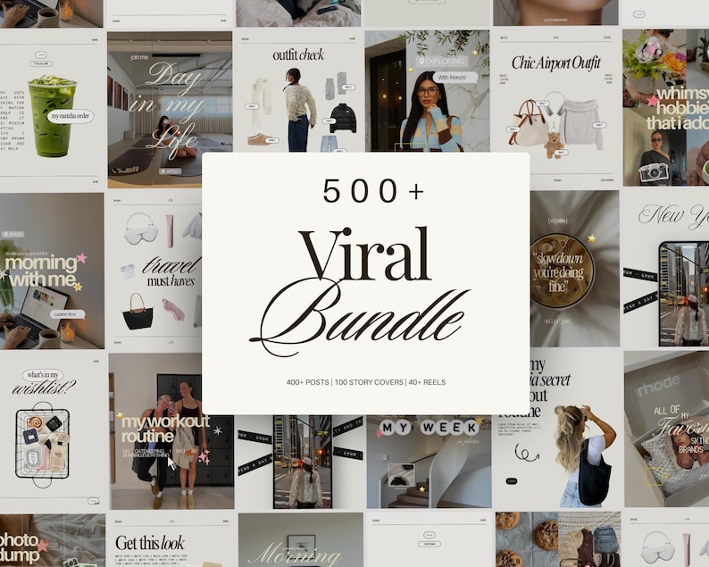 500+ Instagram Canva templates for content creators, influencers, UGC creators, social media managers, coaches, and online businesses featuring trendy Pinterest aesthetics, viral TikTok-inspired layouts, whimsical branding, and matching Instagram posts, Stories, and Reels for creating cohesive, engaging, and professional social media content.