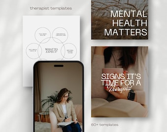 Modelos para Instagram de Terapeutas, Postagens de Psicólogos em Mídias Sociais, Modelos Editáveis para Canva sobre Saúde Mental, Negócios de Aconselhamento, Branding de Terapia
