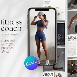 Plantillas de Instagram para entrenadores de fitness, entrenadores personales, entrenadores de salud y bienestar, plantillas para redes sociales, entrenadores de nutrición, publicaciones de Canva