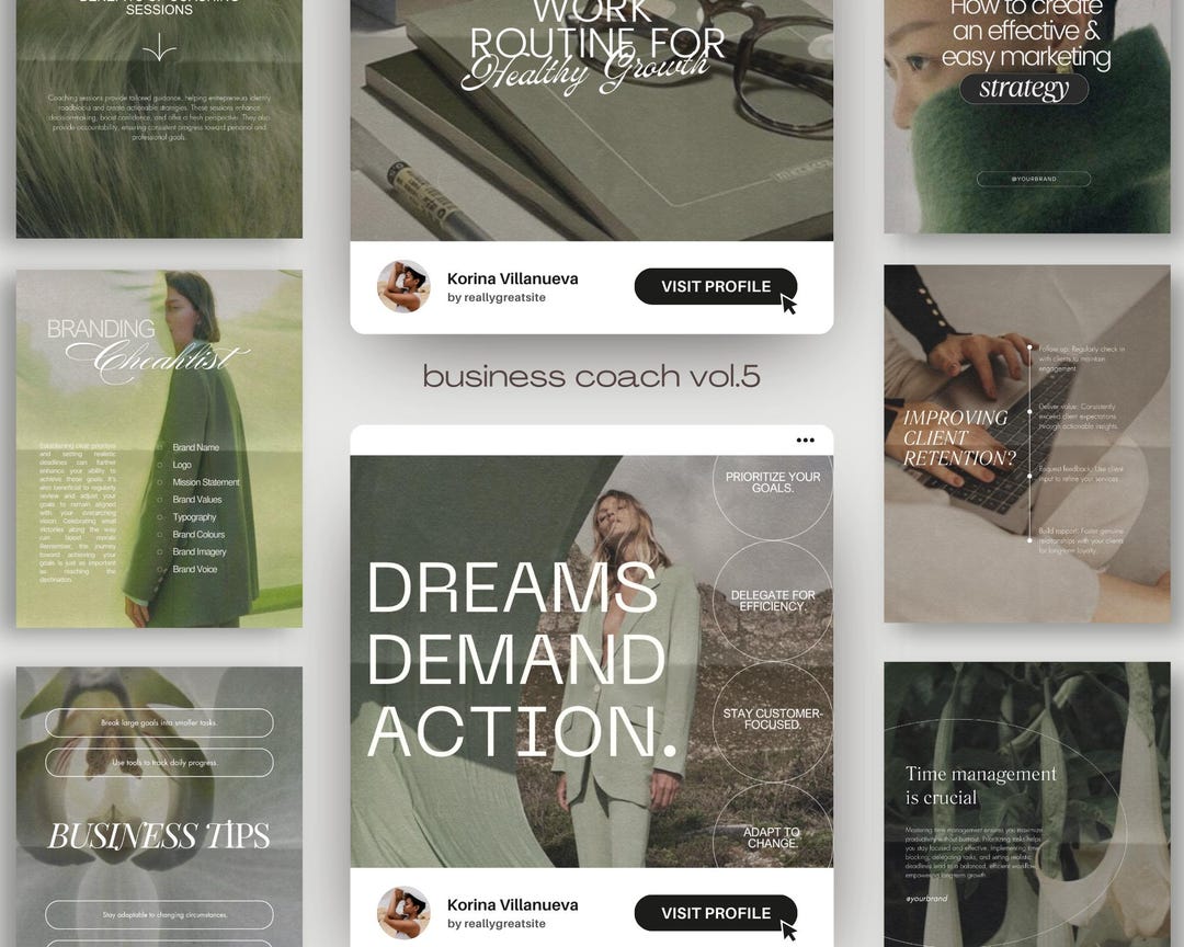 Business Coach Instagram Post Templates, Green Aesthetic, Social Media ...