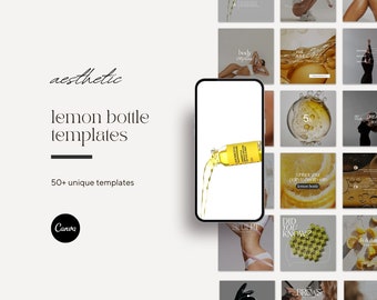 Lemon Bottle Instagram Templates Canva Posts, Fat Dissolving Instagram Posts, Weight Loss Templates, Lemon Bottle Social Media, Branding